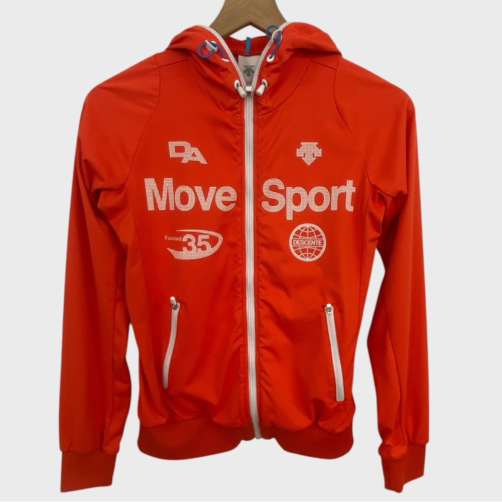 Descente Orange White Move Sport Zip Front Hooded Jacket Size 6